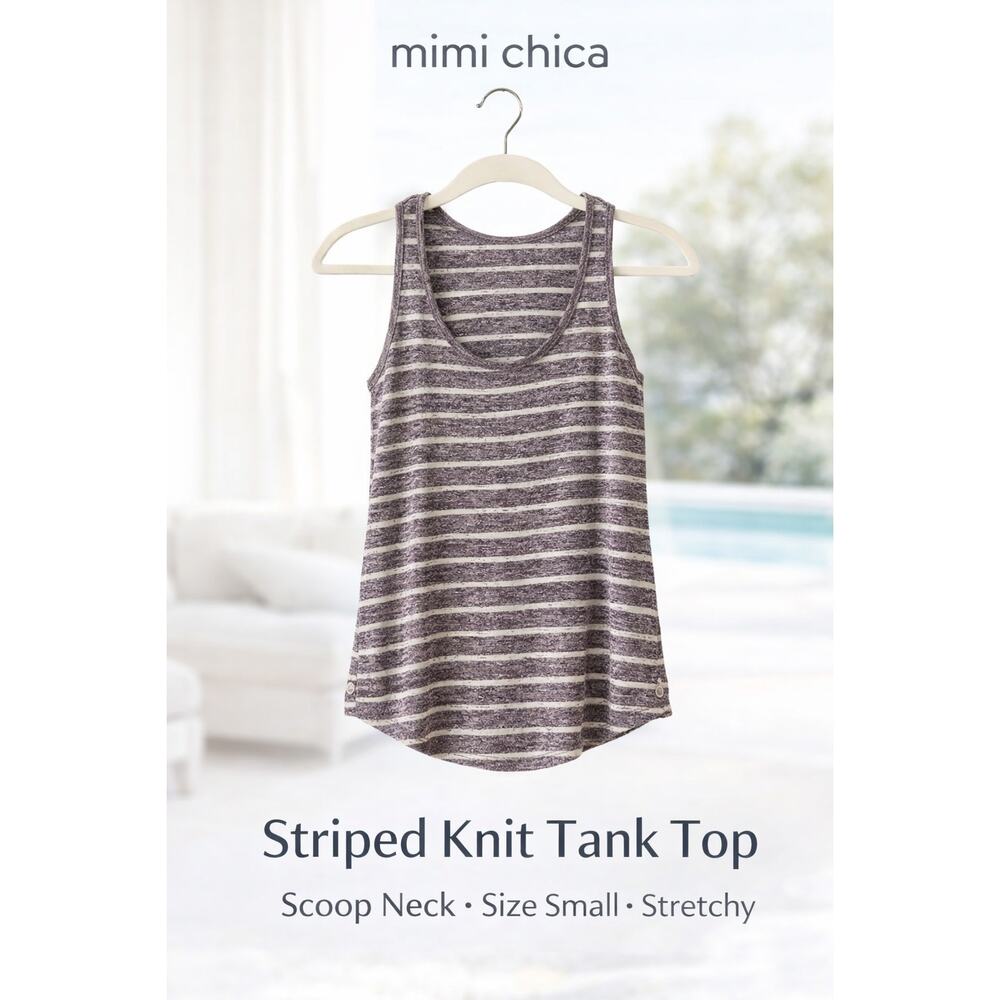 Mimi Chica Striped Knit Tank Scoop Neck Stretch Gray Purple Small